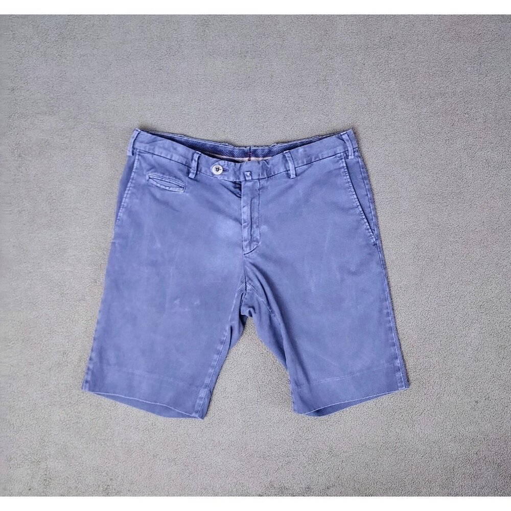 Isaia Napoli Mens Shorts Sz (48R) Blue Dyed Chino Relaxed Fit Preppy Minimalist